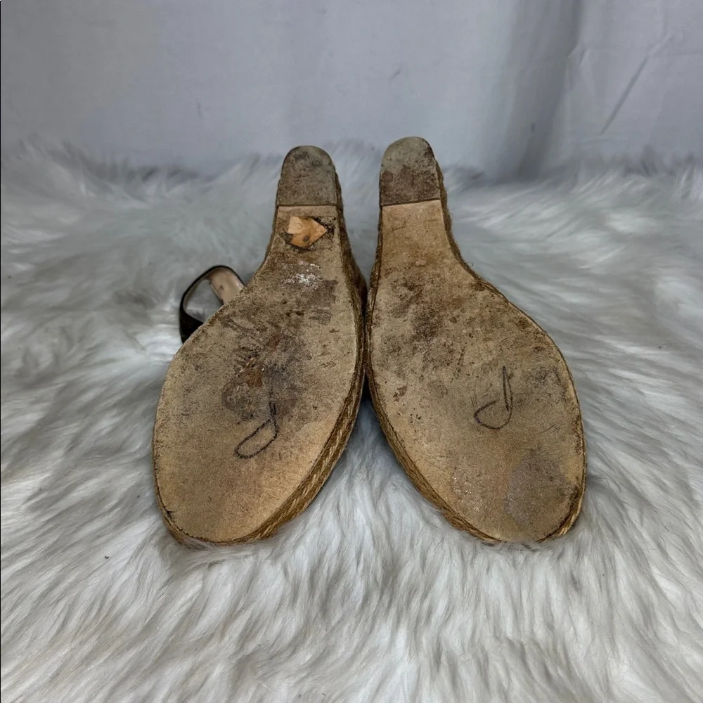 Fendi‎ Zucca Canvas Espadrille Wedge Peep-Toe Sandals Sz 38/US 8